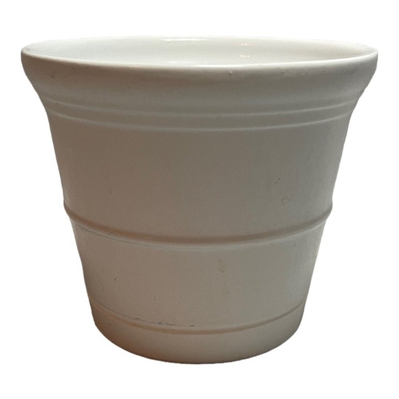 Pair of Planter Modern Horizontal Ribs Ceramic Round Planters White Plants Pots - Picture 4 of 6